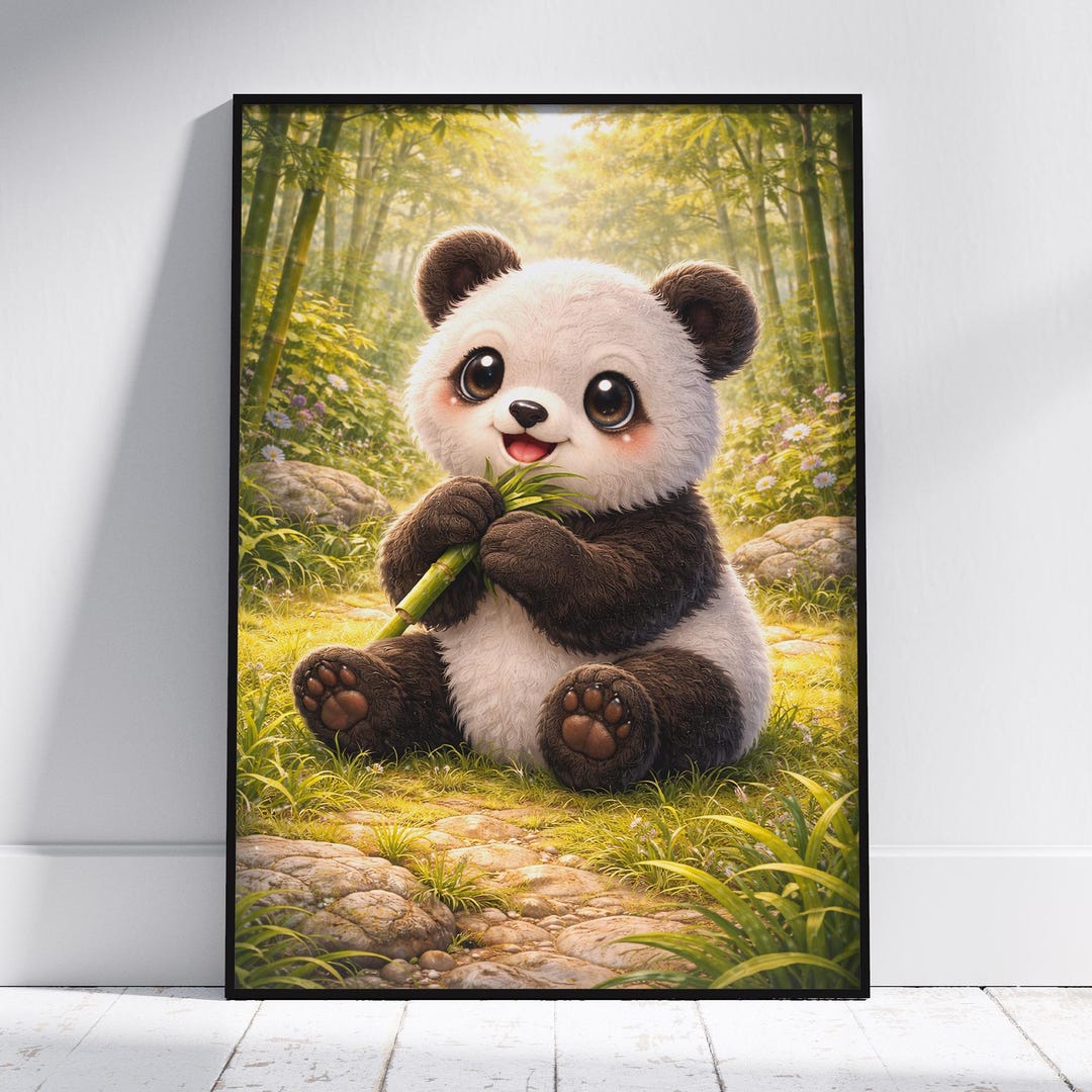 Cute Panda Nursery Poster, Baby Bamboo Animal Print, Soft Nursery Wall ...