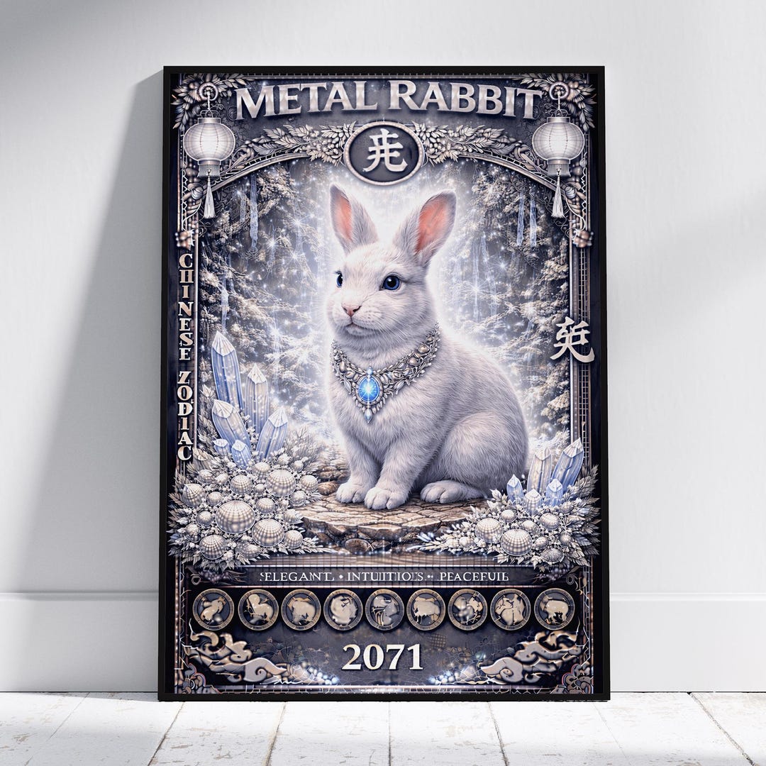 Metal Rabbit Zodiac Art, Chinese Rabbit Poster, Eastern Astrology Wall ...