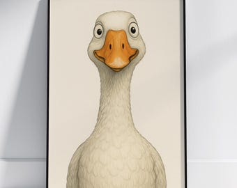 Gans Portrait Art, niedlicher Bauernhof Tier Druck, Minimale Kinderzimmer Wanddekoration