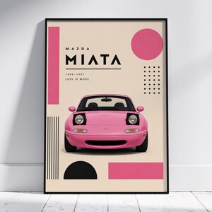 Mazda Miata Poster, Pink Car Wall Art, Retro Roadster Print, Minimalist JDM Artwork