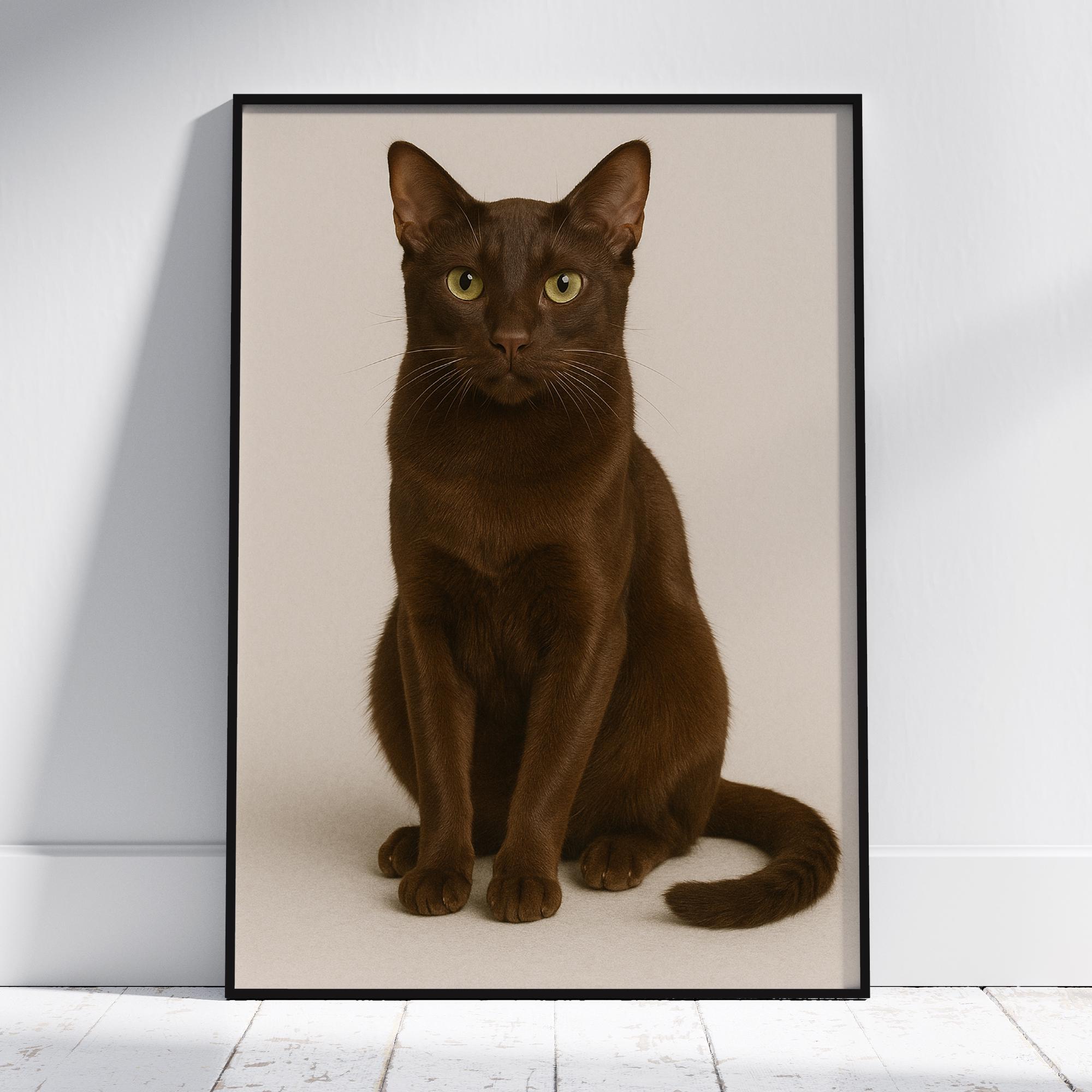 Havana Brown Cat Portrait, Chocolate Brown Feline Art, Elegant Pet Wall ...