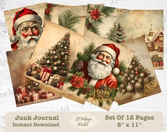 Vintage Christmas Junk Journal Pages: Shabby Chic Scrapbook Paper (Digital Download)