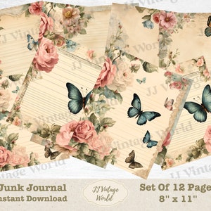 Shabby Chic Junk Journal Pages: Romantic Roses, Lace (Digital Download)