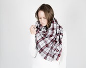 Large Blanket Scarf Fringe Plaid Flannel Scarf / Camp / Very Limited Stock