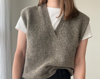 Knitting Pattern - Knit Sweater Slipover, Classic Knitting Pattern, V-Neck Vest Pattern - The Moon Set Slipover
