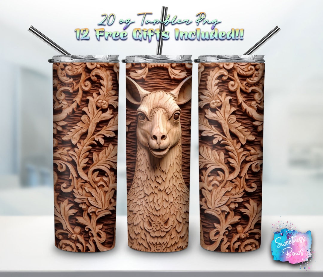 3D Rustic Wood Llama Sunflower Tumbler 20 Oz Wrap PNG Etsy