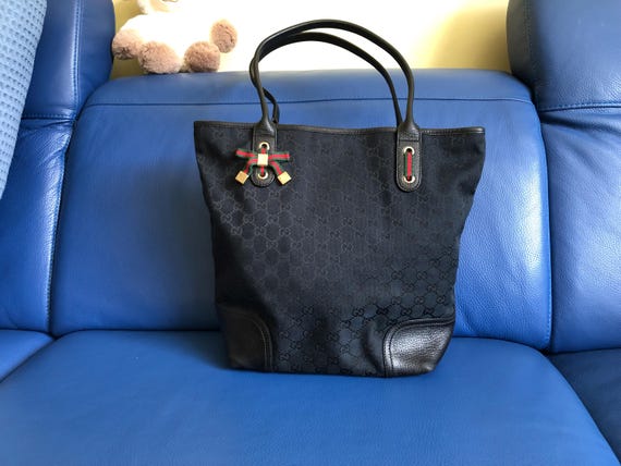 グッチ GGプリンシー キャンバス トートバッグ ブラック レザー - Etsy