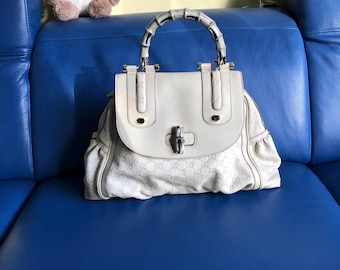 Gucci Dialux Pop Bamboo Ivory Large Satchel Shoulder Bag / Handbag