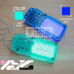 Cyberpunk Military TAG, Futuristic ID Tag, Dog Tag, Neon green, blue, red, and Black, techwear, tactical, mecha accessories, Pendant, Cyber