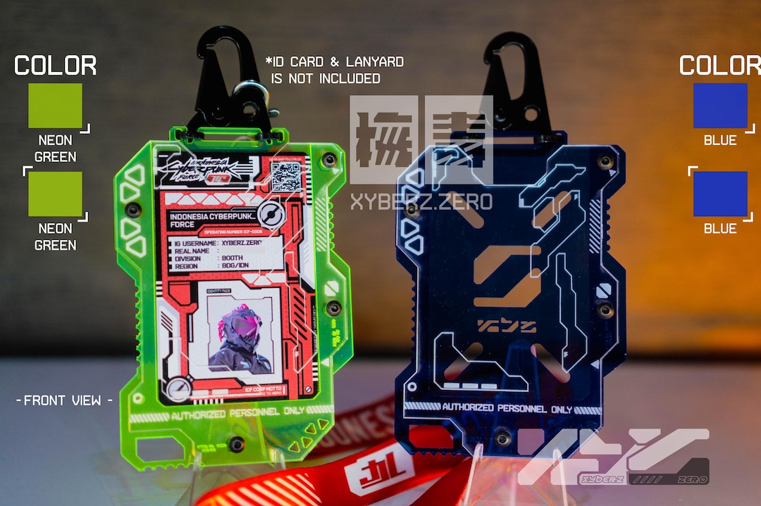 Cyberpunk ID Card Holder V1, Style Futuristic Case Slot, Neon