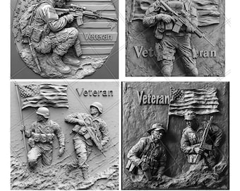 US Soldiers Patriots Veterans Day 3D Illusion Laser File PNG Slate Engrave Coaster Etch Xtool Wood Burn Black White Glowforge LightBurn Co2