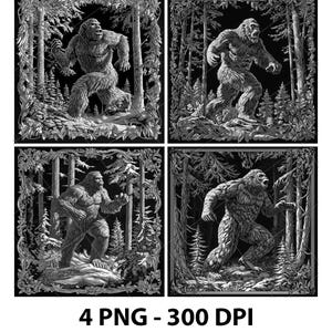 Bigfoot Laser Engraving Files Giant Forest Monster Slate Engrave PNG Design Digital Download Grayscale Model Wood Pattern Print Image Gift
