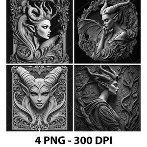 Mistress Evil Scary Vampire 3D Illusion Laser File PNG Schiefer Gravur Untersetzer Etch Xtool Holz brennen Schwarz Weiß Glowforge LightBurn Co2 Cnc