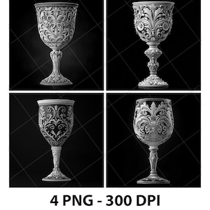 Chalice Laser Engraving Files Vintage Glass Goblet Slate Engrave PNG Design Digital Download Grayscale Model Wood Pattern Print Image Gift