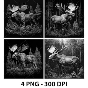 Moose Deer Giant Antlers Elk Forest Horn 3D Illusion Laser File PNG Slate Engrave Coaster Xtool Wood Black White Glowforge LightBurn Co2 Cnc