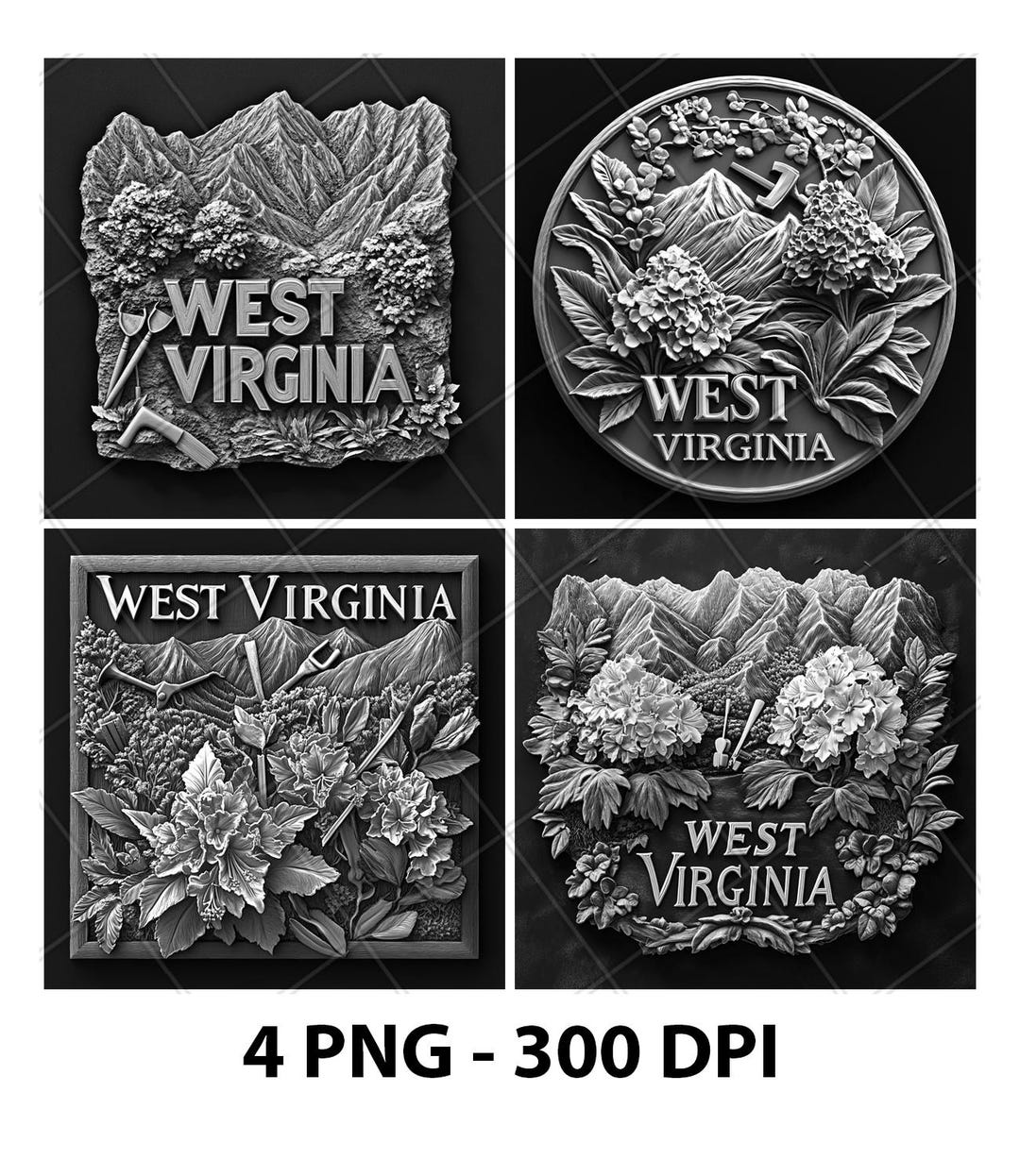 West Virginia Appalachian Mountains 3D Illusion Laser File PNG