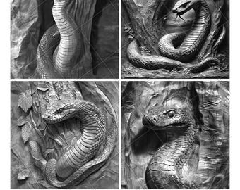 Cobra Anaconda Viper Snake Laser Engraving Slate Design PNG File 3D 2026 New Engrave Pattern Digital Download Gift Coaster Tiles Bundle