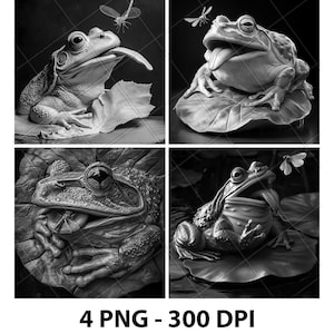 Frog Eating Insect Toad Bullfrog 3D Illusion Laser File PNG Slate Engrave Coaster Etch Xtool Wood Burn Black White Glowforge LightBurn Co2