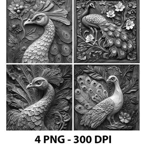 Peacock Big Bird Turkey Forest 3D Illusion Laser File PNG Slate Engrave Coaster Etch Xtool Wood Burn Black White Glowforge LightBurn Co2 Cnc