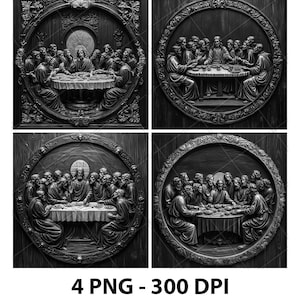 The Last Supper Jesus Disciples Eating 3D Illusion Laser File PNG Slate Engrave Coaster Xtool Wood Black White Glowforge LightBurn Co2 Cnc