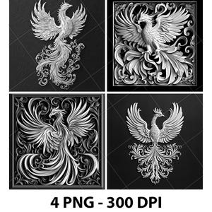 Flamme ardente oiseau de feu phénix illusion 3D fichier laser PNG gravure sous-bock Xtool gravure sur bois noir blanc Glowforge LightBurn Co2 Cnc