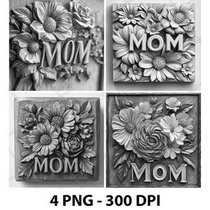 Joyeuse fête des mères, voeux pour maman illusion 3D fichier laser PNG gravure sous-bock Xtool gravure sur bois noir blanc Glowforge LightBurn Co2 Cnc
