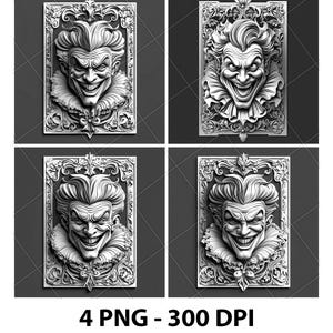 Mad Man Scary Joker Evil Clown 3D Illusion Laser File PNG Slate Engrave Coaster Etch Xtool Wood Burn Preto Branco Glowforge LightBurn Co2 Cnc