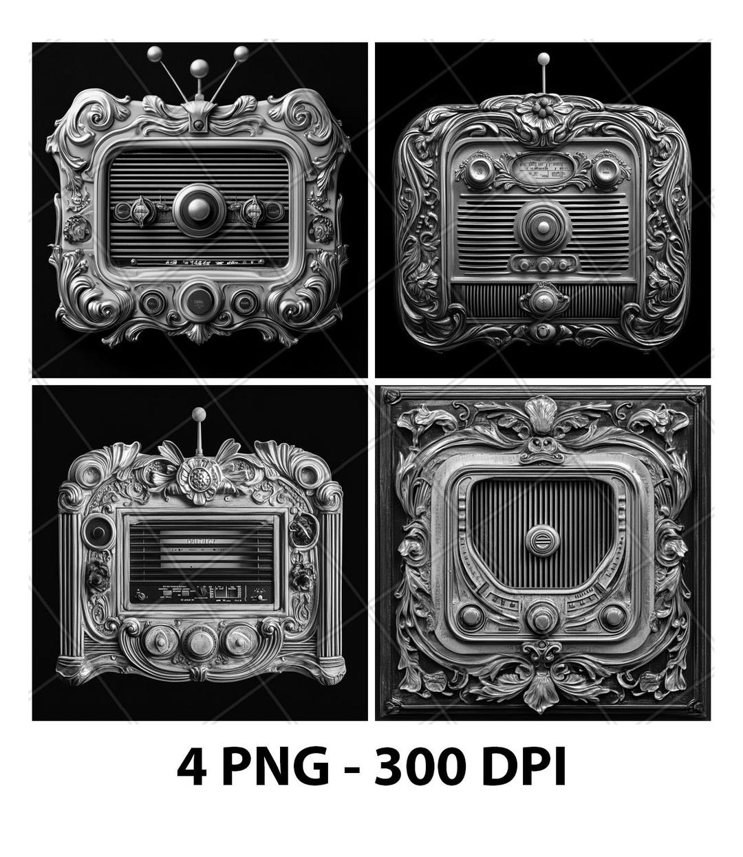 Radio Tile Vintage Radio Box Old Antique AM FM Laser Engraving Slate Design PNG ...