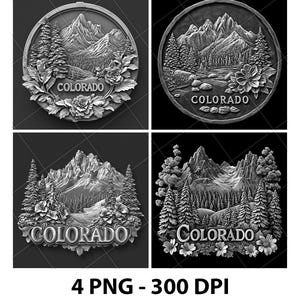 Colorado Rocky Mountains Blue Spruce 3D Illusion Laser File PNG Slate Engrave Coaster Etch Xtool Wood Burn Black White Glowforge LightBurn