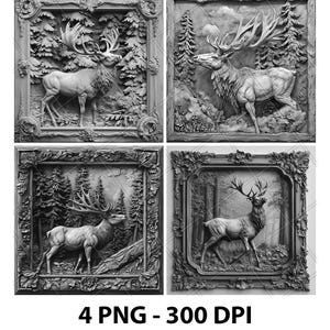 Hirschbock Antilope Elch Elch 3D Illusion Laser Datei PNG Schiefer Gravur Untersetzer Etch Xtool Holz brennen Schwarz Weiß Glowforge LightBurn Co2 Cnc