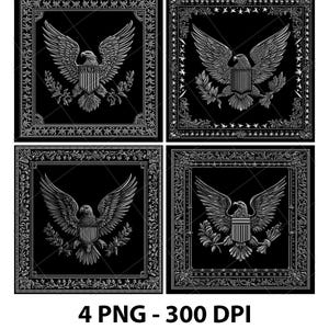 American Seal Emblem USA Eagle 3D Illusion Laser File PNG Slate Engrave Coaster Etch Xtool Wood Burn Black White Glowforge LightBurn Co2 Cnc