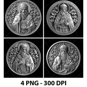 Saint Cuthbert Bishop Holy Catholic Patron 3D Illusion Laser File PNG Slate Engrave Coaster Xtool Wood Black White Glowforge LightBurn Co2 C