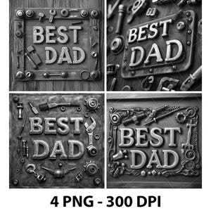 Bester Dad Glücklicher Vatertag Design Papa 3D Illusion Laser Datei PNG Schiefer Gravur Untersetzer Xtool Holz Schwarz Weiß Glowforge LightBurn Co2 Cnc