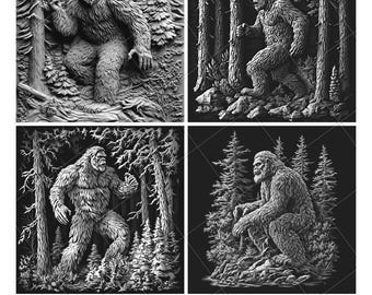 Giant Ape Gorilla Bigfoot 3D Illusion Laser File PNG Slate Engrave Coaster Etch Xtool Wood Burn Black White Glowforge LightBurn Co2 Cnc