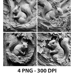 Tree Forest Woodland Squirrel 3D Illusion Laser File PNG Slate Engrave Coaster Etch Xtool Wood Burn Black White Glowforge LightBurn Co2 Cnc