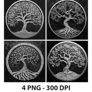 Celtic Tree Ancient Old Design Viking 3D Illusion Laser File PNG Slate Engrave Coaster Xtool Wood Black White Glowforge LightBurn Co2 Cnc