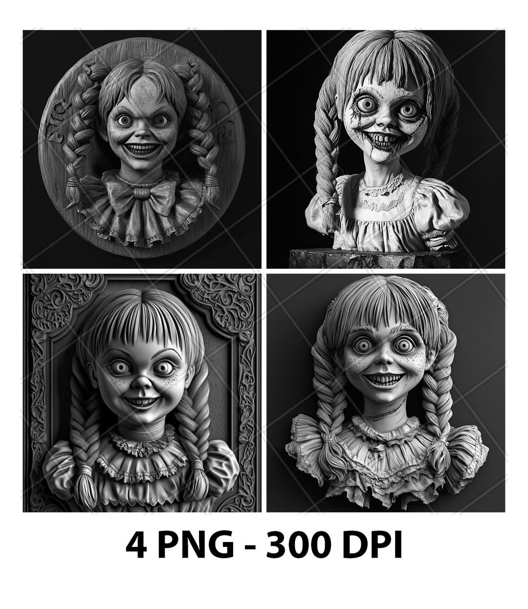 Halloween Possessed Scary Doll 3D Illusion Laser File PNG Slate Engrave ...