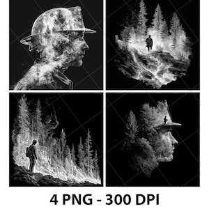 Firefighter Laser Engraving Files Forest Fireman Slate Engrave PNG Design Digital Download Grayscale Model Wood Pattern Print Image Gift