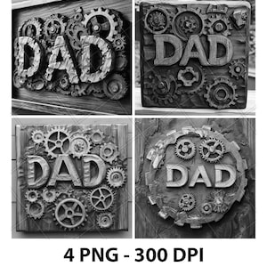 Dad Metal Gears Laser Engraving Files Fathers Day Slate Engrave PNG Design Digital Download Grayscale Model Wood Pattern Print Image Gift