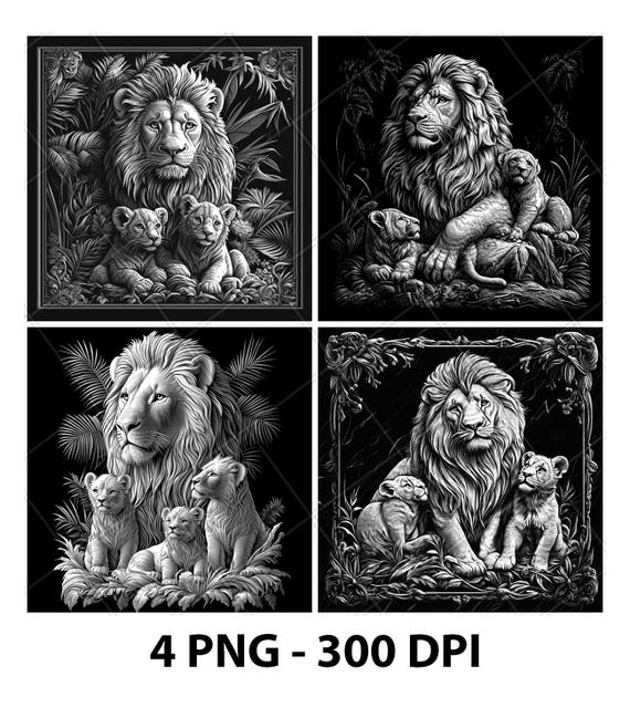 Lionページ Lion Family Laser Engraving Files Lion Family Slate Engrave PNG
