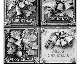Pine Cone Bell Merry Christmas 3D Illusion Laser File PNG Slate Engrave Coaster Etch Xtool Wood 2026 Black White Glowforge Light2026 Co2 Cnc