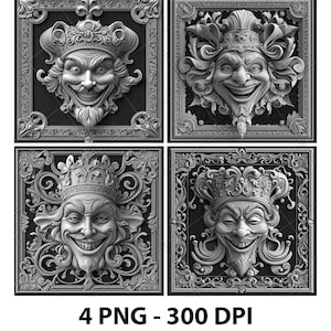 Gesicht des lustigen verrückten verrückten Königs 3D Illusion Laser-Datei PNG Schiefer gravieren Untersetzer Etch Xtool Holz brennen Schwarz Weiß Glowforge LightBurn Co2 Cnc