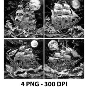 Pirate Warship Laser Engraving Files Old Pirate Boat Slate Engrave PNG Design Digital Download Grayscale Model Wood Pattern Print Image Gift