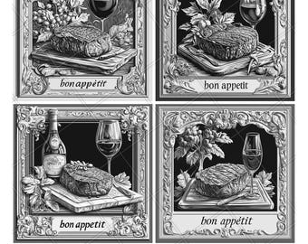 Steak Laser Gravur Dateien Mahlzeit Küche Steak Gericht Schiefer Gravur PNG Design Digital Download Graustufen Modell Holz Muster Druck Bild Geschenk