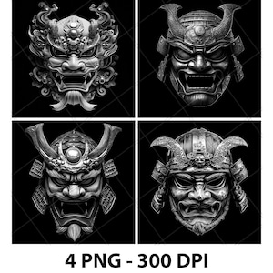 Gruselige Maske Schädel Asiatische Samurai Shogun 3D Illusion Laser Datei PNG Schiefer Gravur Untersetzer Xtool Holz Schwarz Weiß Glowforge LightBurn Co2 Cnc