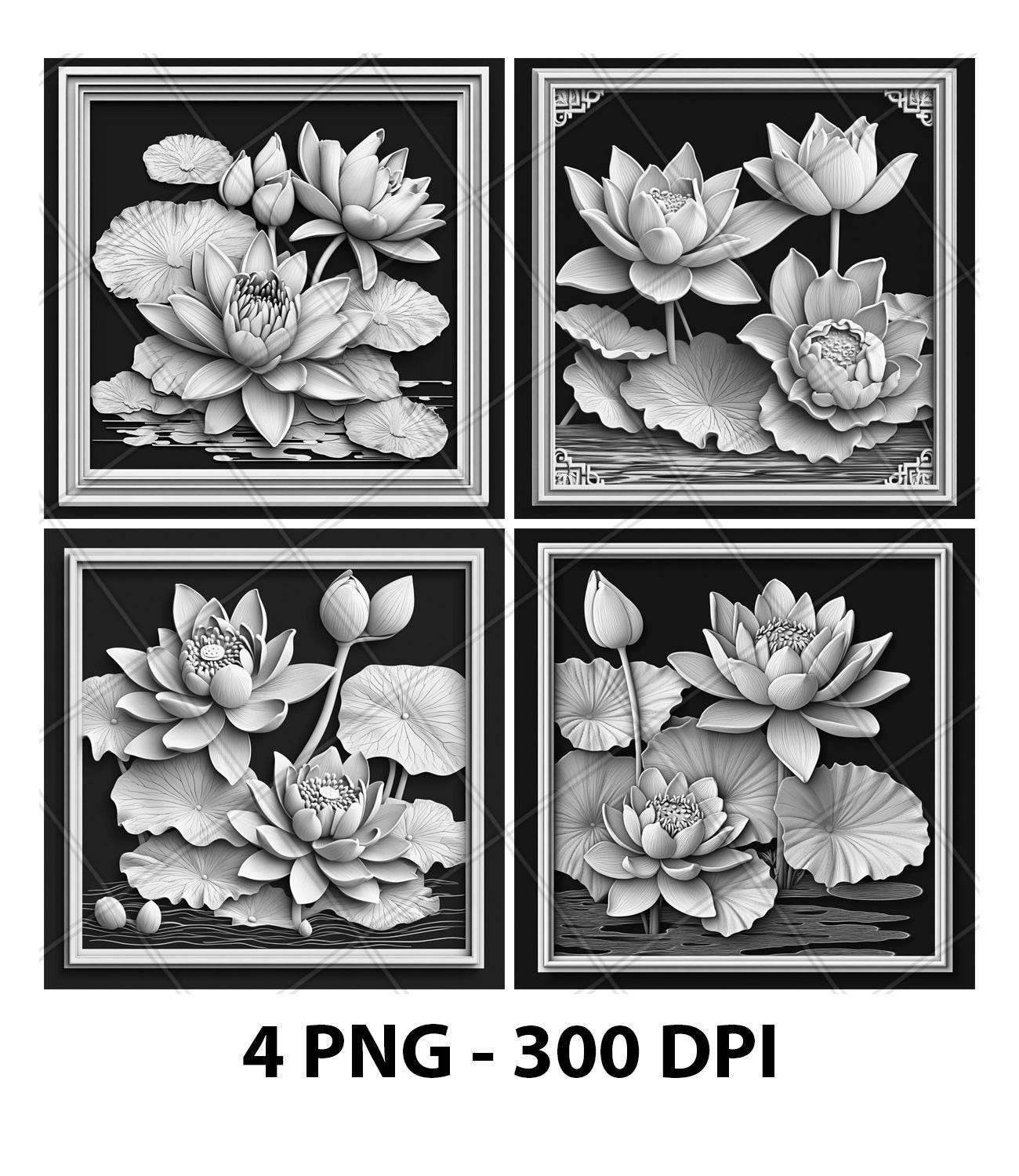 Flowers Floral Pond Lily Lotus 3D Illusion Laser File PNG Slate