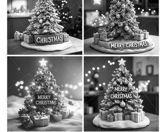 Tree Decors Merry Christmas 3D Illusion Laser File PNG Slate Engrave Coaster Etch Xtool Wood 2026 Black White Glowforge Light2026 Co2 Cnc