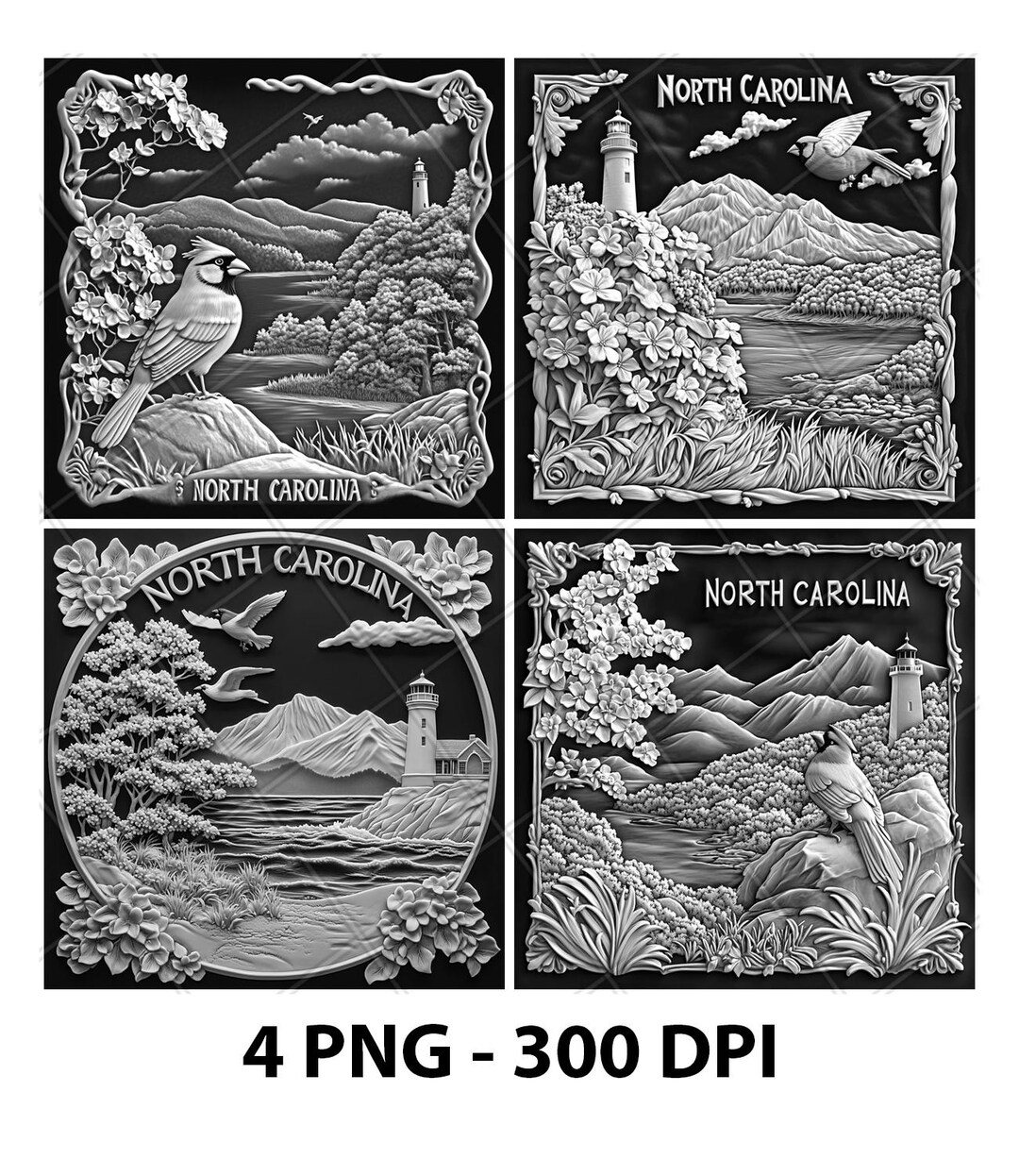 North Carolina USA Cardinal Bird 3D Illusion Laser File PNG Slate ...