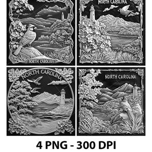 North Carolina USA Cardinal Bird 3D Illusion Laser File PNG Slate Engrave Coaster Etch Xtool Wood Burn Black White Glowforge LightBurn Co2