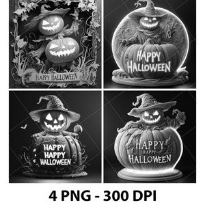 Cute Spooky Halloween Greeting 3D Illusion Laser File PNG Slate Engrave Coaster Etch Xtool Wood Burn Black White Glowforge LightBurn Co2 Cnc